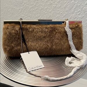 CALVIN KLEIN NWT ShOULDER/CLUTCH WHISKEY COLORED FAUX MINK BAG-Retails $118